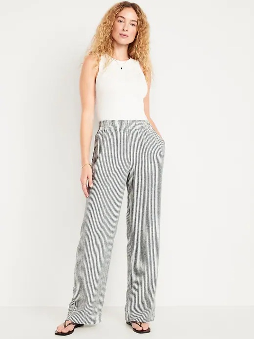 Old Navy Striped Linen-Blend Wide Leg Pants - White/Black